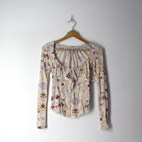 Free People Make It Easy Top in Whats Your Shade XS floral print long sleeve New - Picture 2 of 10